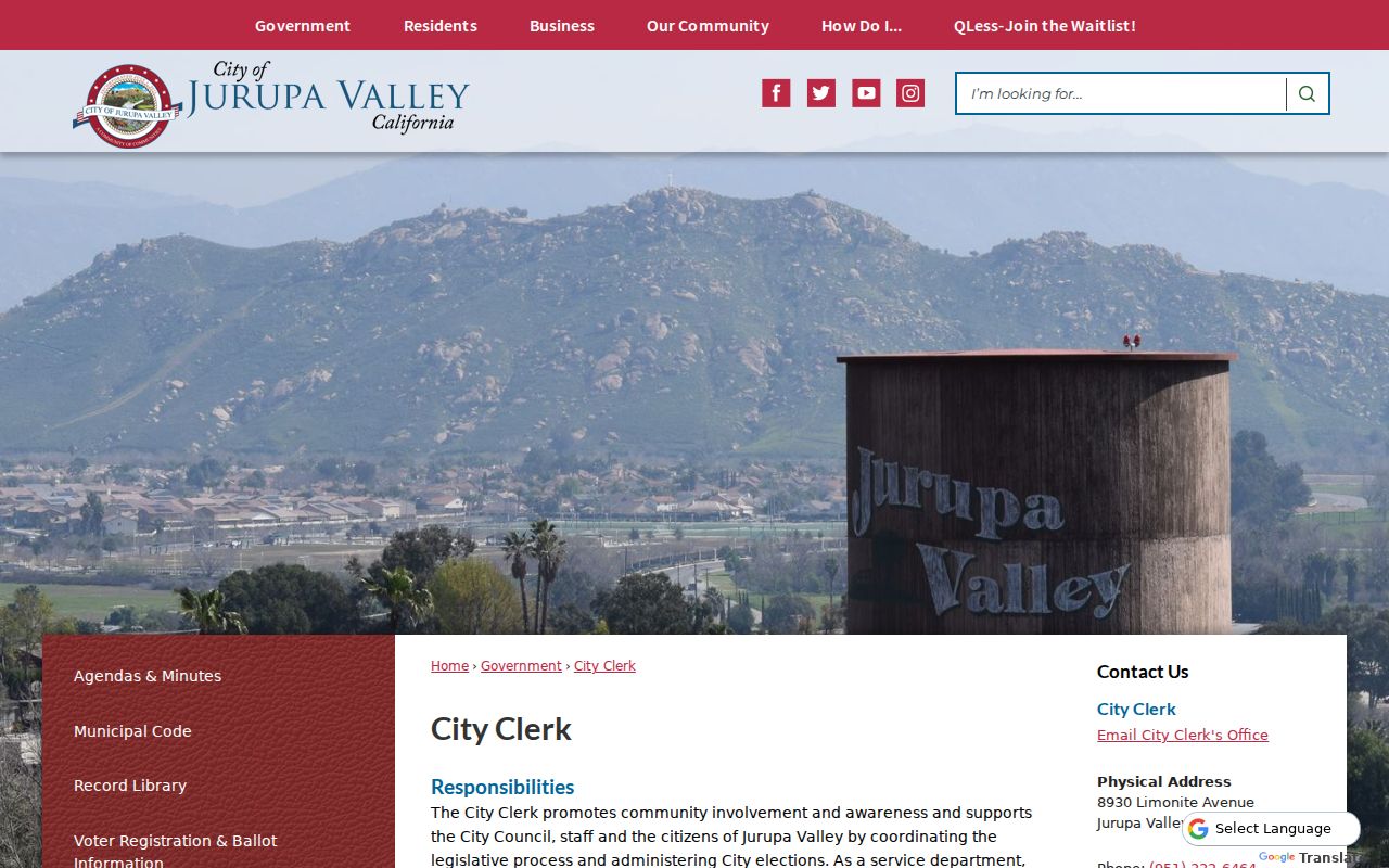 Jurupa Valley residents directory City Clerk records information
