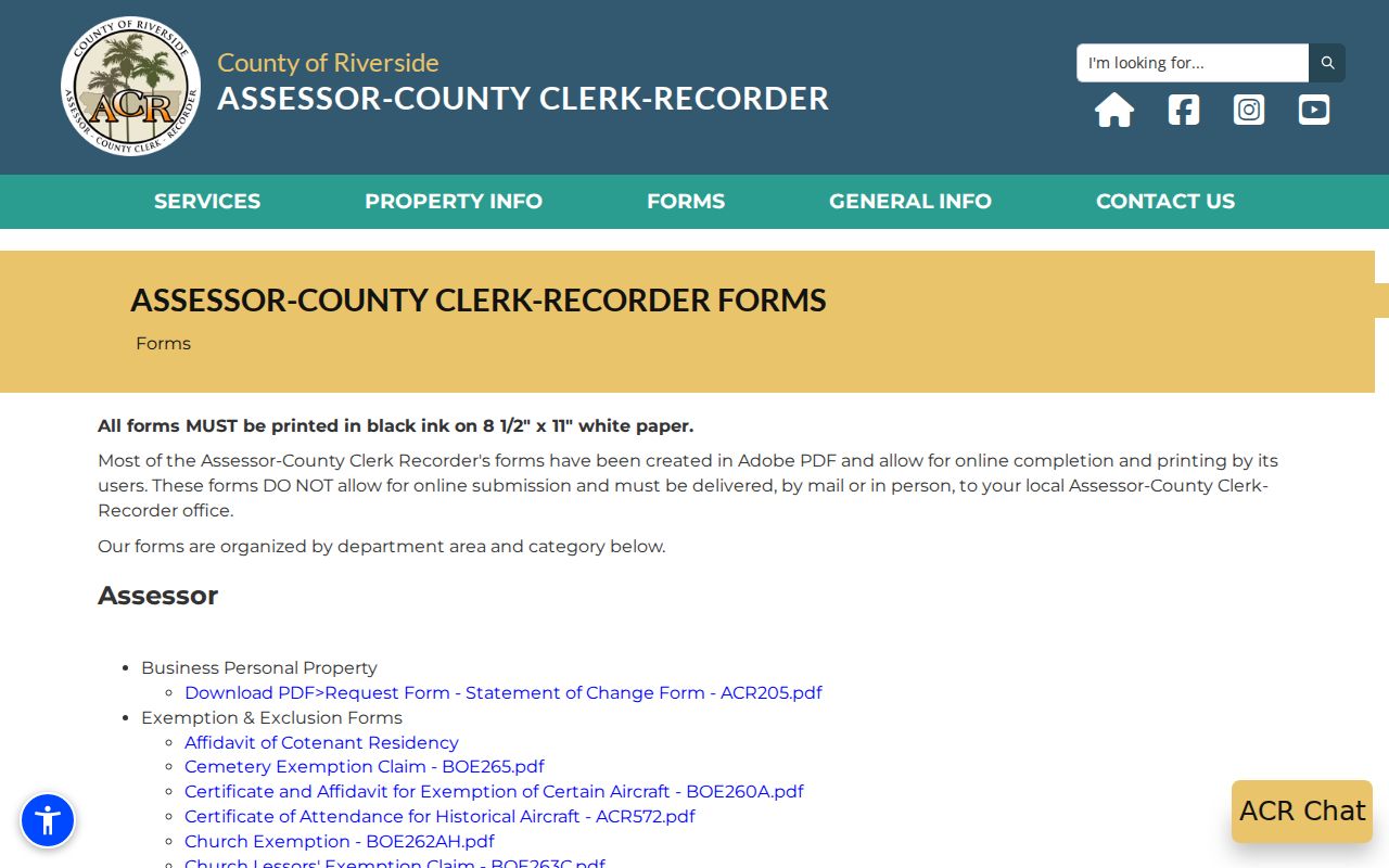 Jurupa Valley previous residents Riverside County ACR records forms