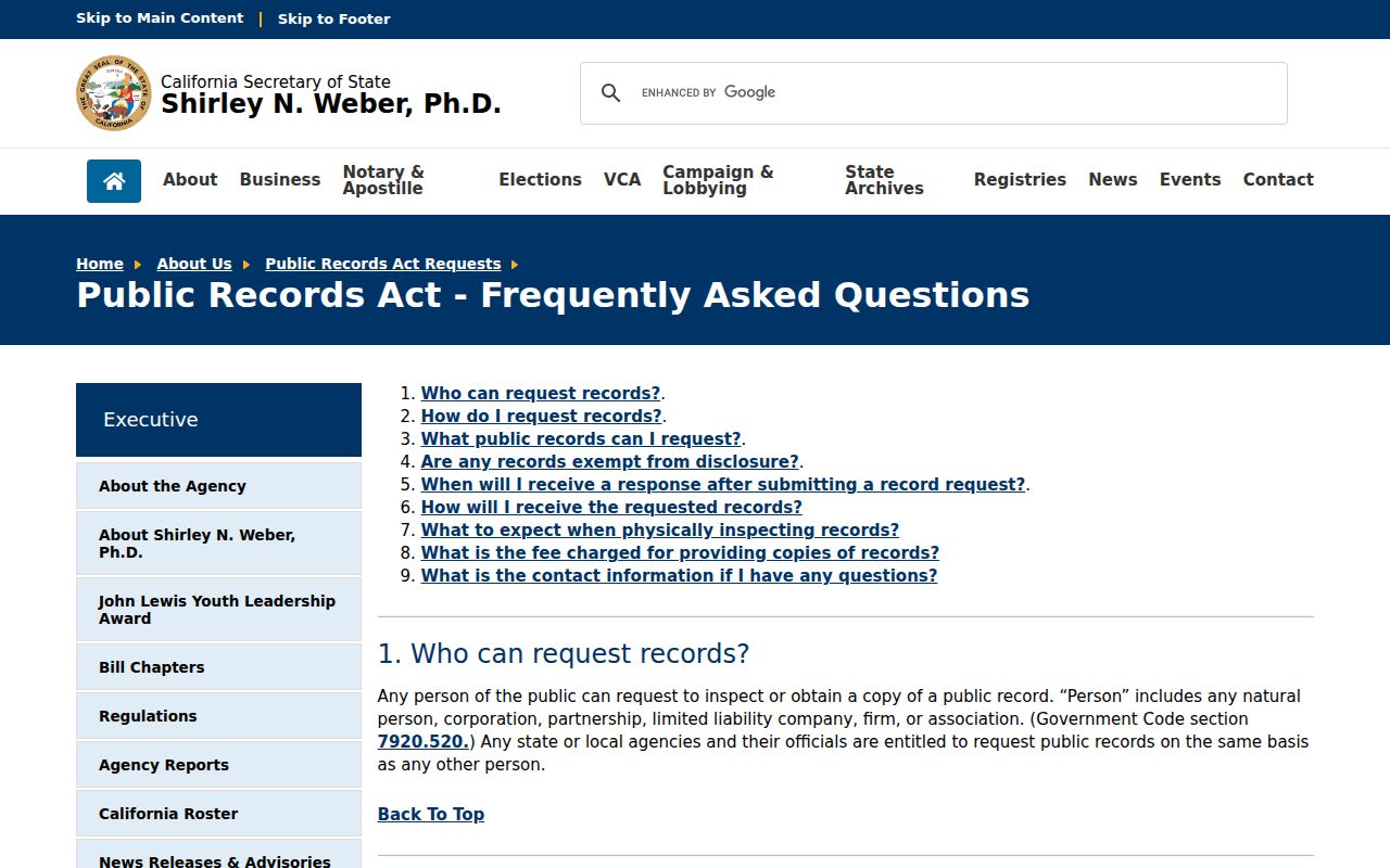Jurupa Valley previous residents California Secretary of State public-records guidance