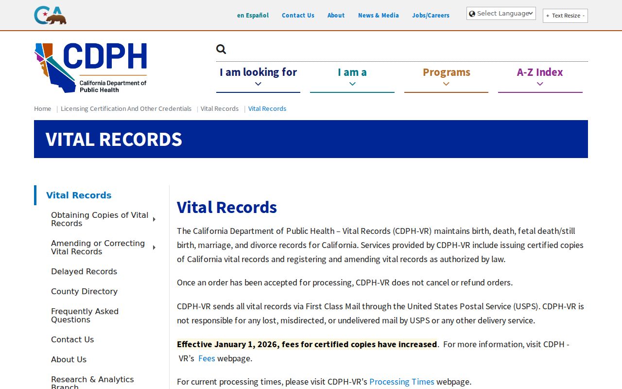 Jurupa Valley resident lookup view of California vital records access